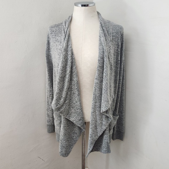 Lucky Brand Sweaters - Lucky Brand Womens‎ Grey Space Dye Waterfall Drape Front Cardigan Sweater Small